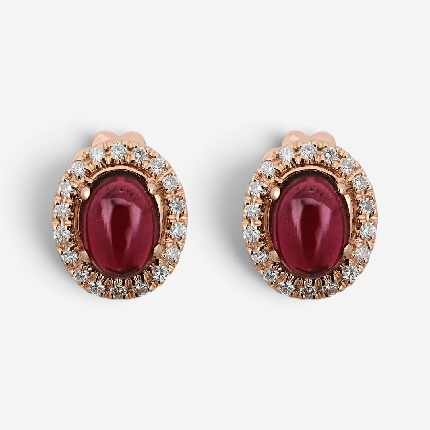 Salvini 18K Rose Gold Cabochon Ruby & Diamond Stud Earrings 20055581