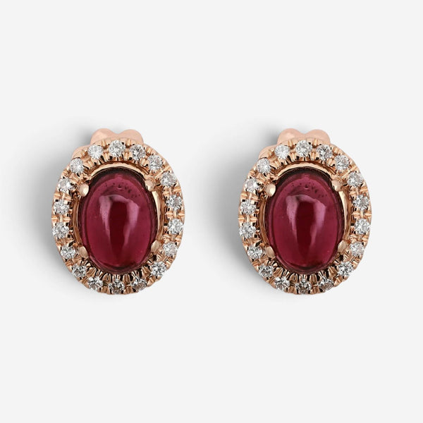 Salvini 18K Rose Gold Cabochon Ruby & Diamond Stud Earrings 20055581