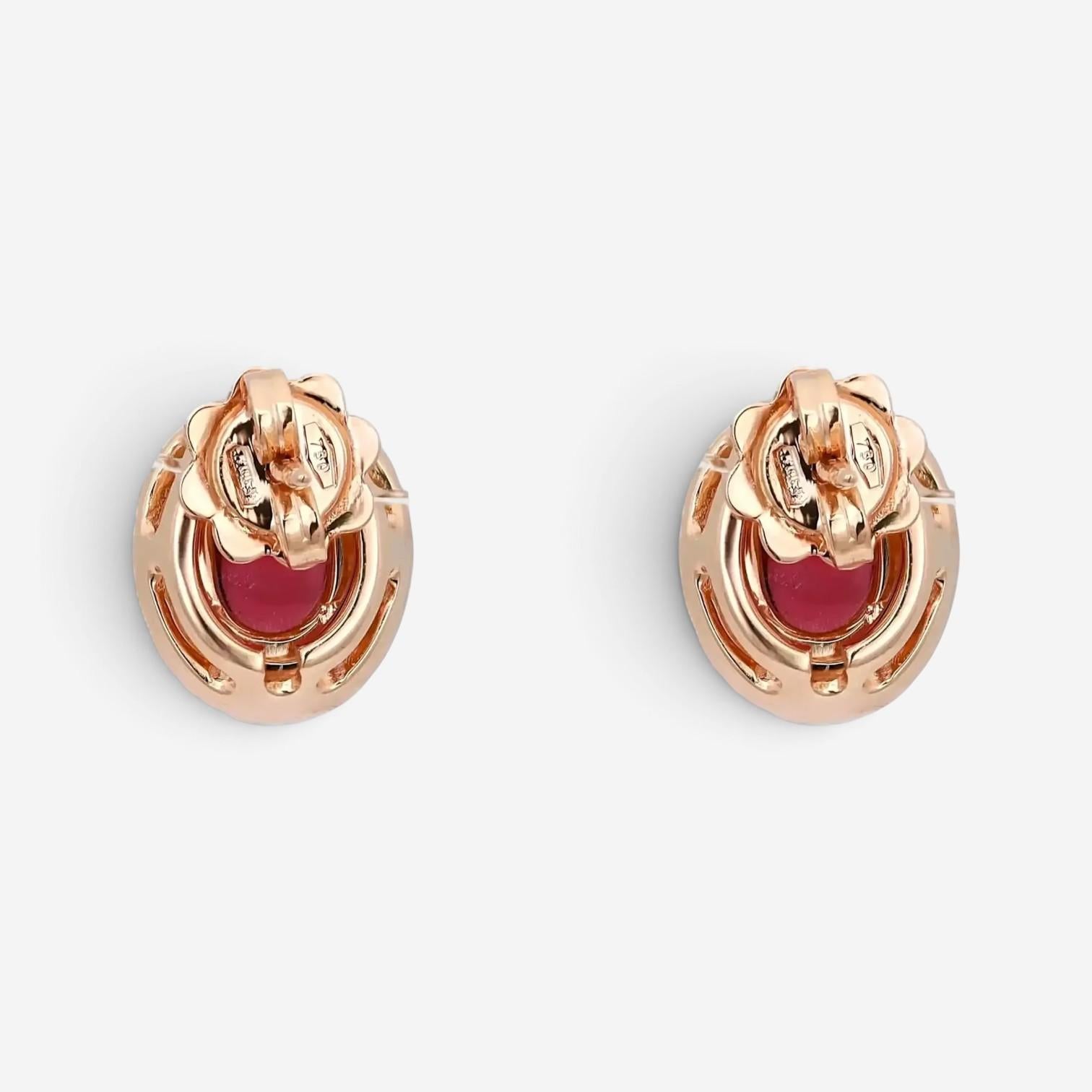 Salvini 18K Rose Gold Cabochon Ruby & Diamond Stud Earrings 20055581