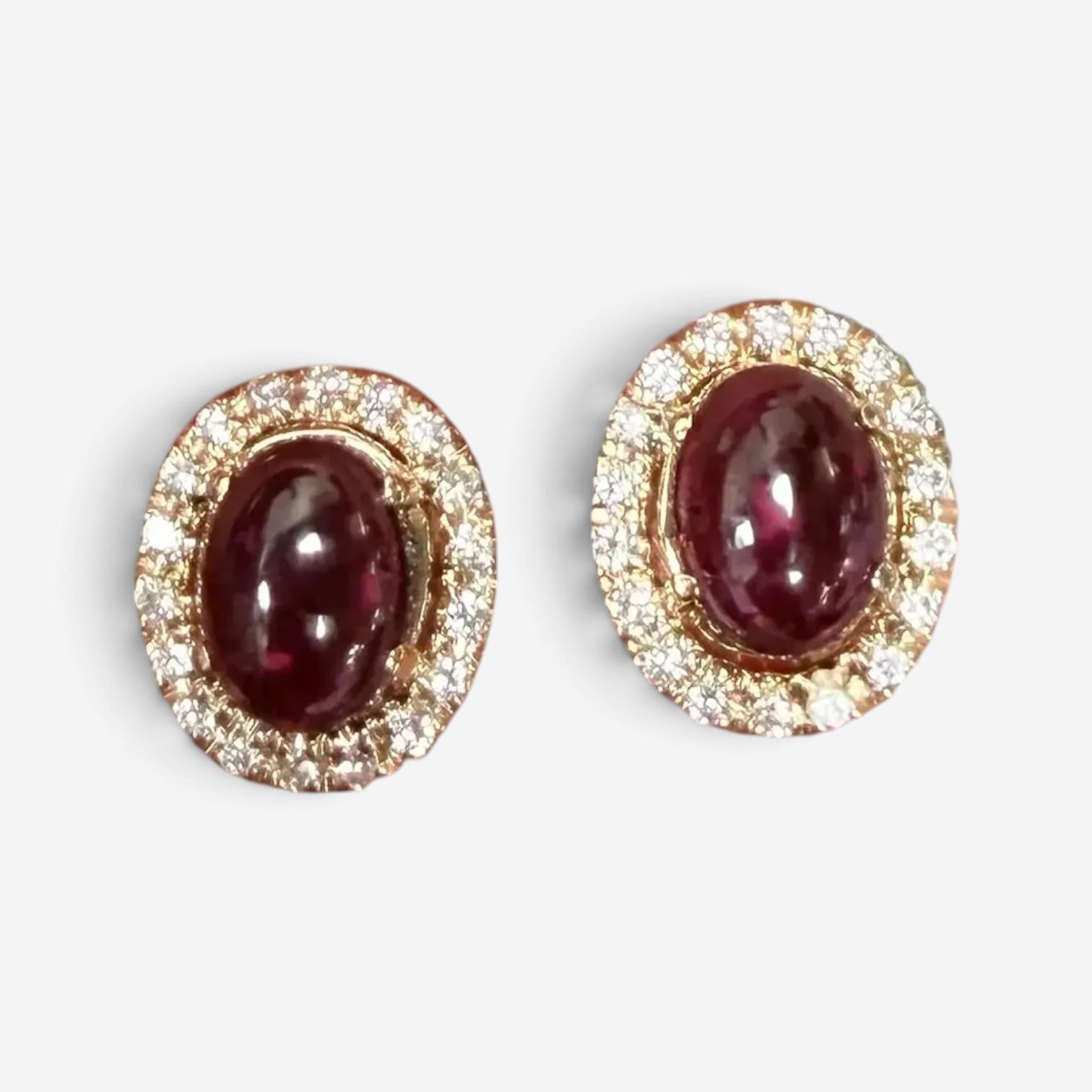 Salvini 18K Rose Gold Cabochon Ruby & Diamond Stud Earrings 20055581