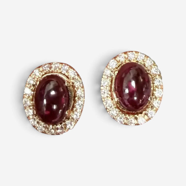 Salvini 18K Rose Gold Cabochon Ruby & Diamond Stud Earrings 20055581