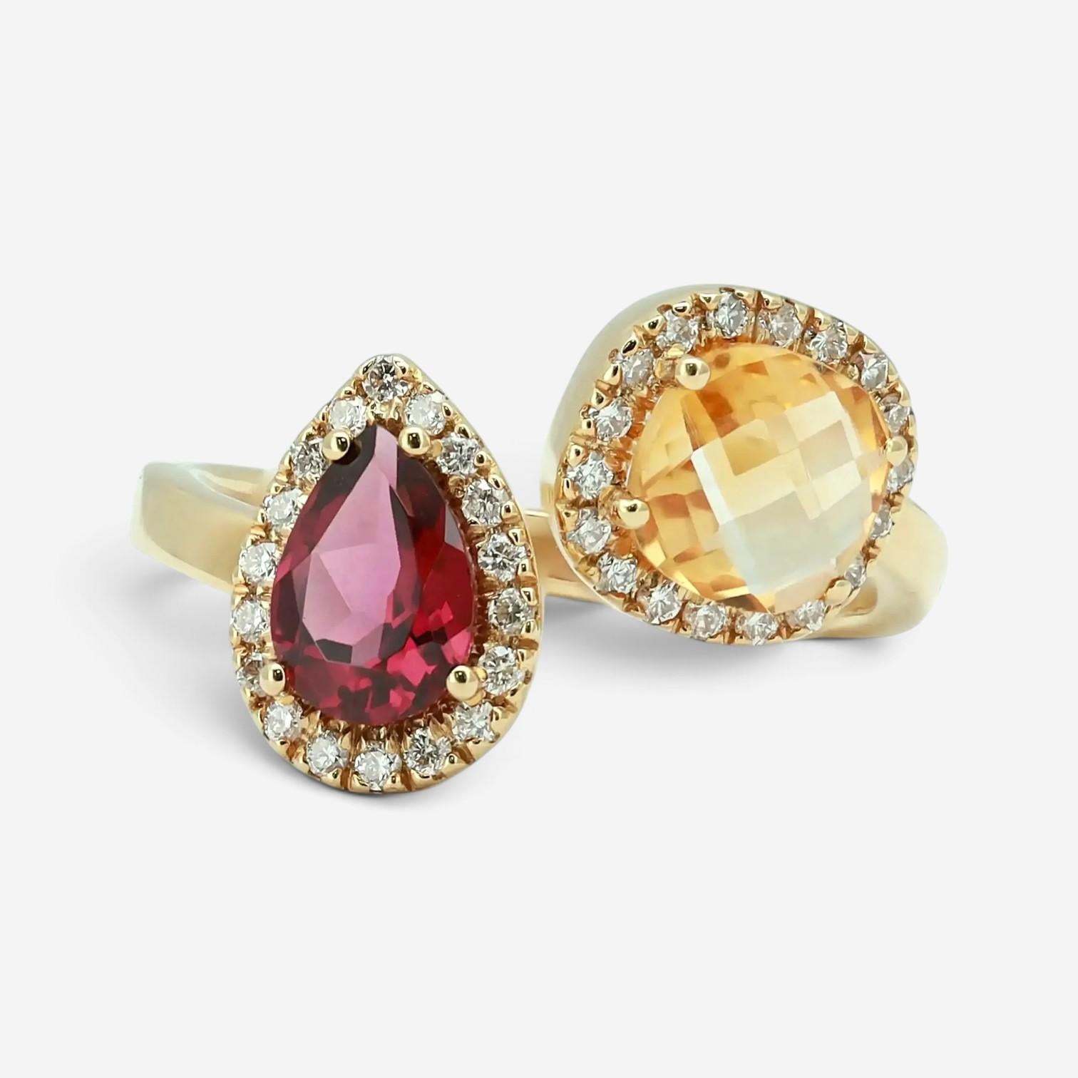 Salvini 18K Yellow Gold Citrine, Rhodolite & Diamond Open Wrap Ring Sz. 6.25 200