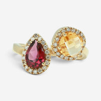 Salvini 18K Yellow Gold Citrine, Rhodolite & Diamond Open Wrap Ring Sz. 6.25 200