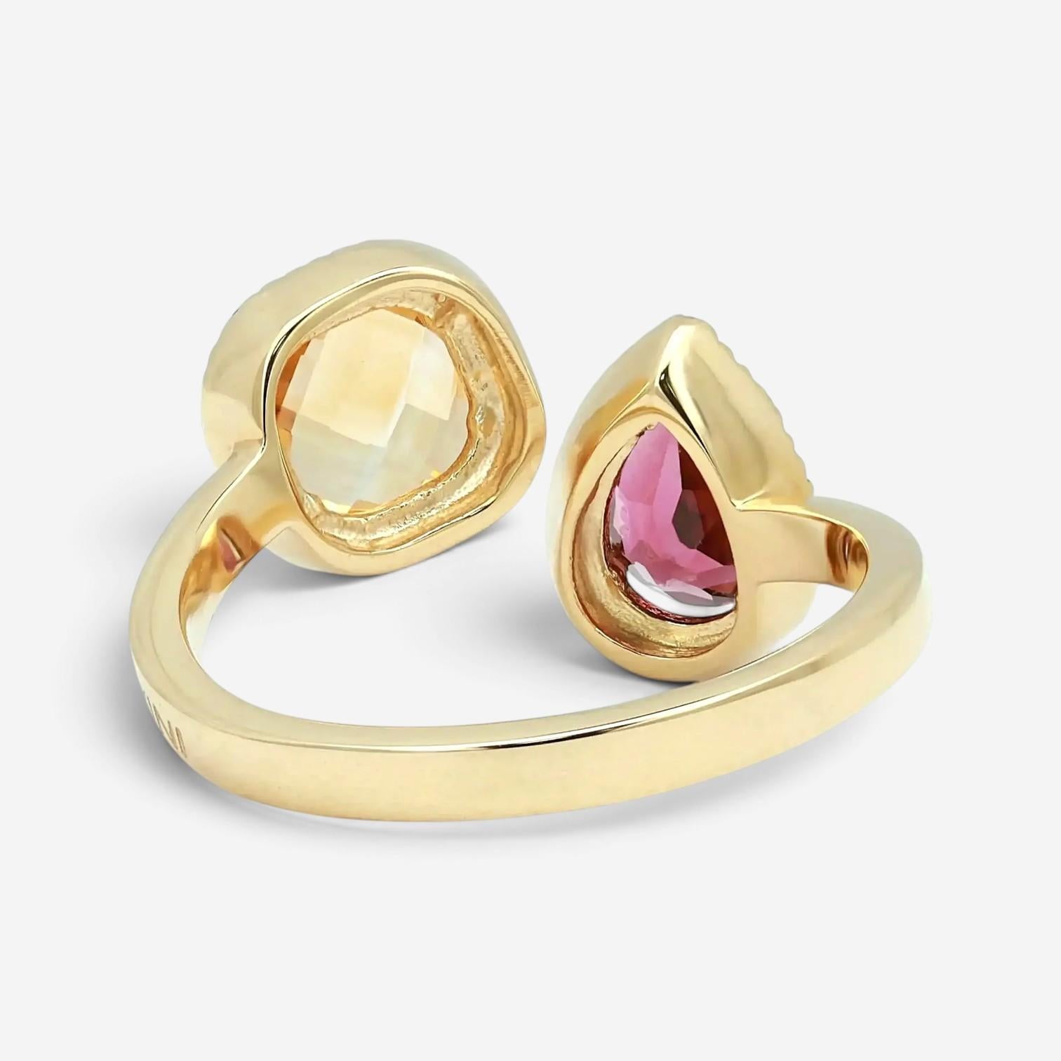 Salvini 18K Yellow Gold Citrine, Rhodolite & Diamond Open Wrap Ring Sz. 6.25 200