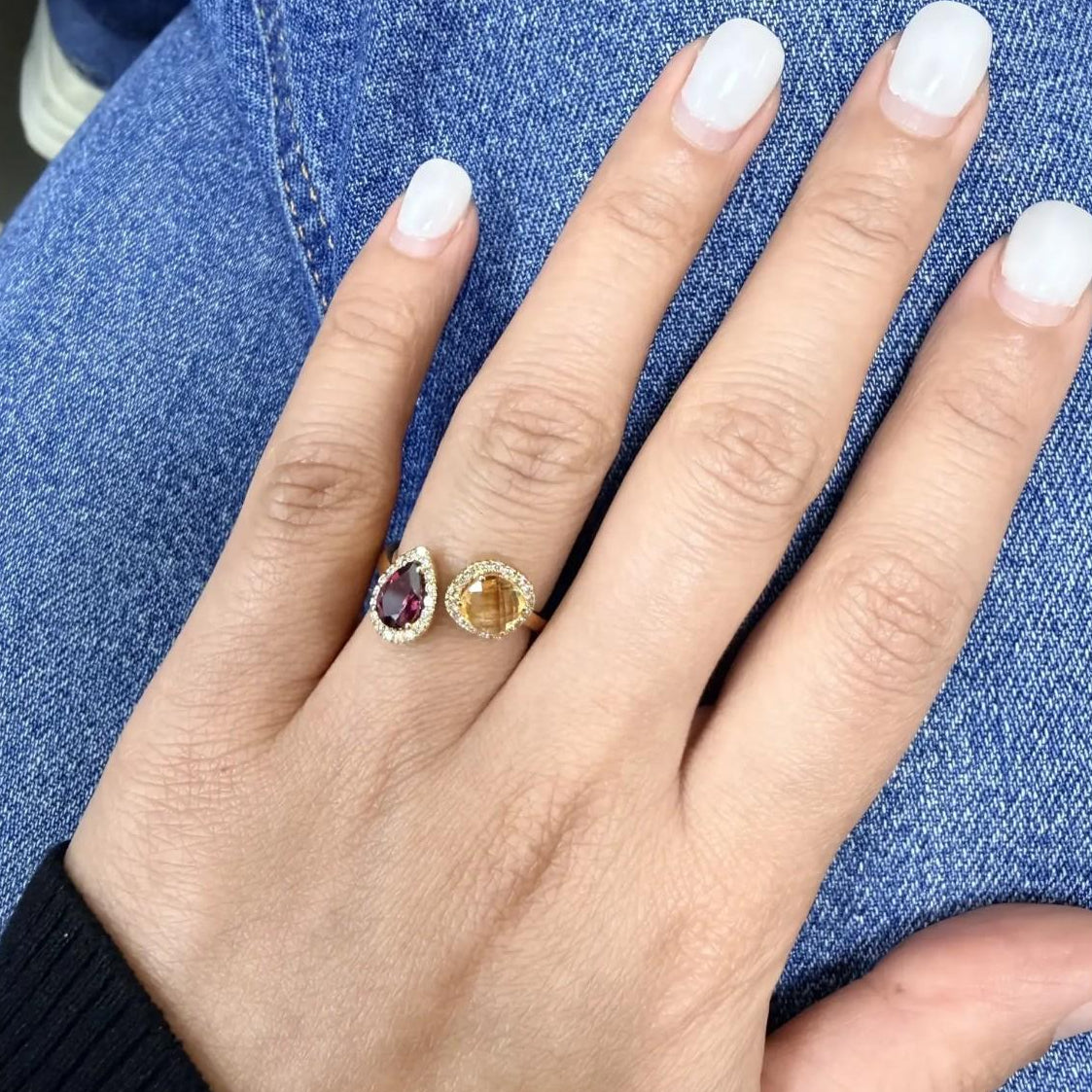 Salvini 18K Yellow Gold Citrine, Rhodolite & Diamond Open Wrap Ring Sz. 6.25 200