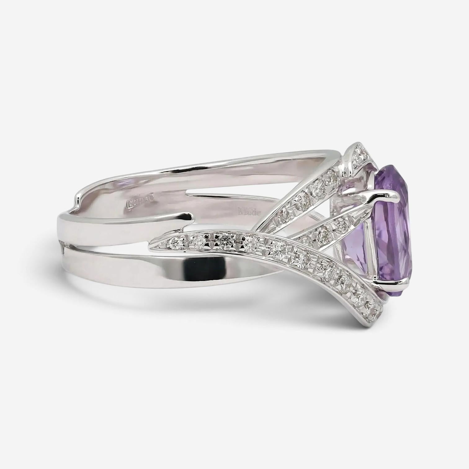 Salvini 18K White Gold Amethyst & Diamond Crossover Cocktail Ring Sz. 6.75 20071