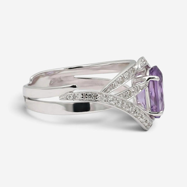 Salvini 18K White Gold Amethyst & Diamond Crossover Cocktail Ring Sz. 6.75 20071