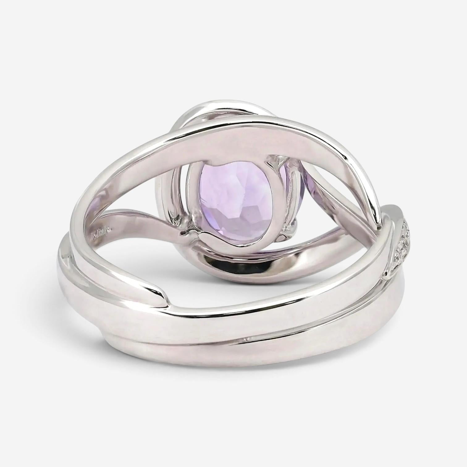 Salvini 18K White Gold Amethyst & Diamond Crossover Cocktail Ring Sz. 6.75 20071