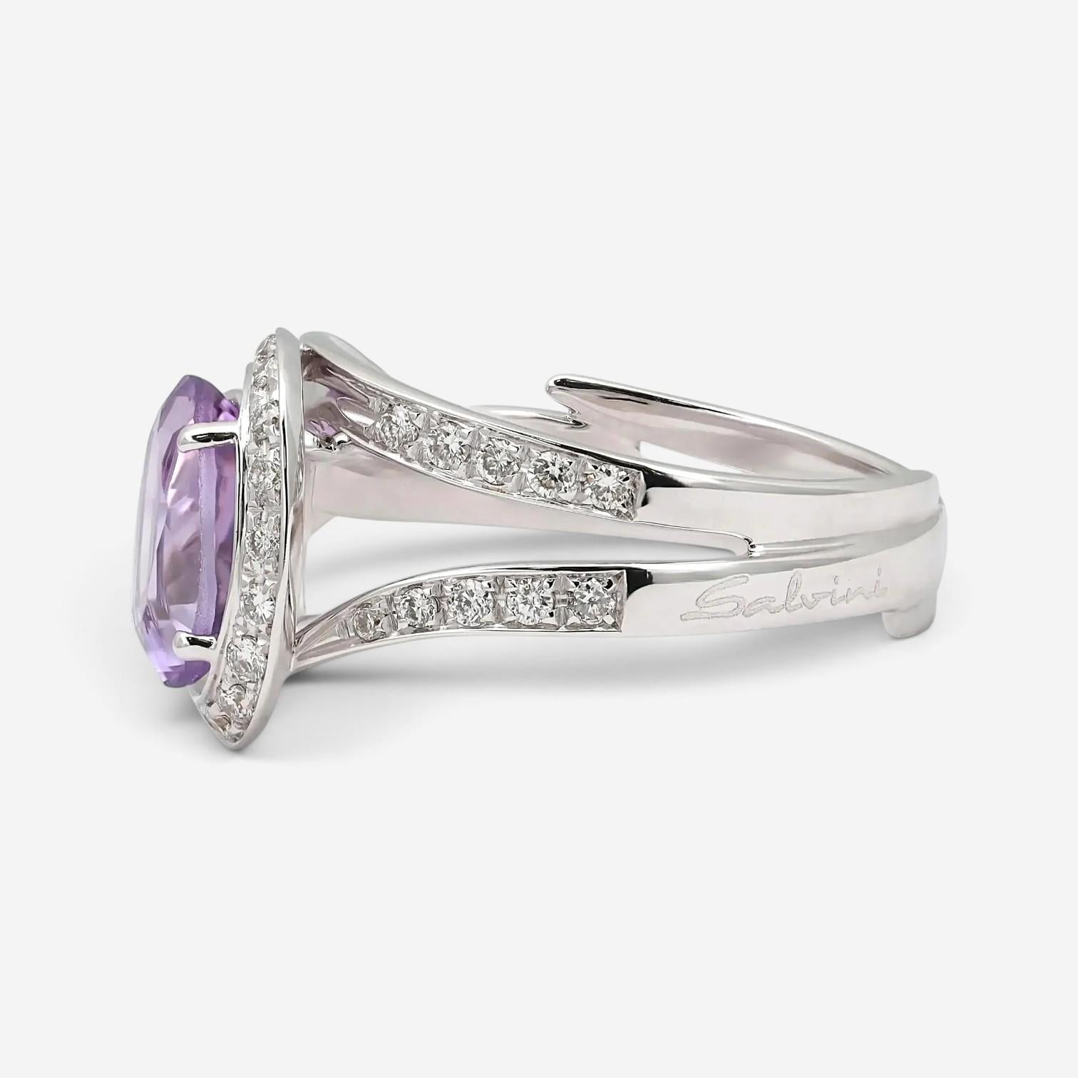 Salvini 18K White Gold Amethyst & Diamond Crossover Cocktail Ring Sz. 6.75 20071