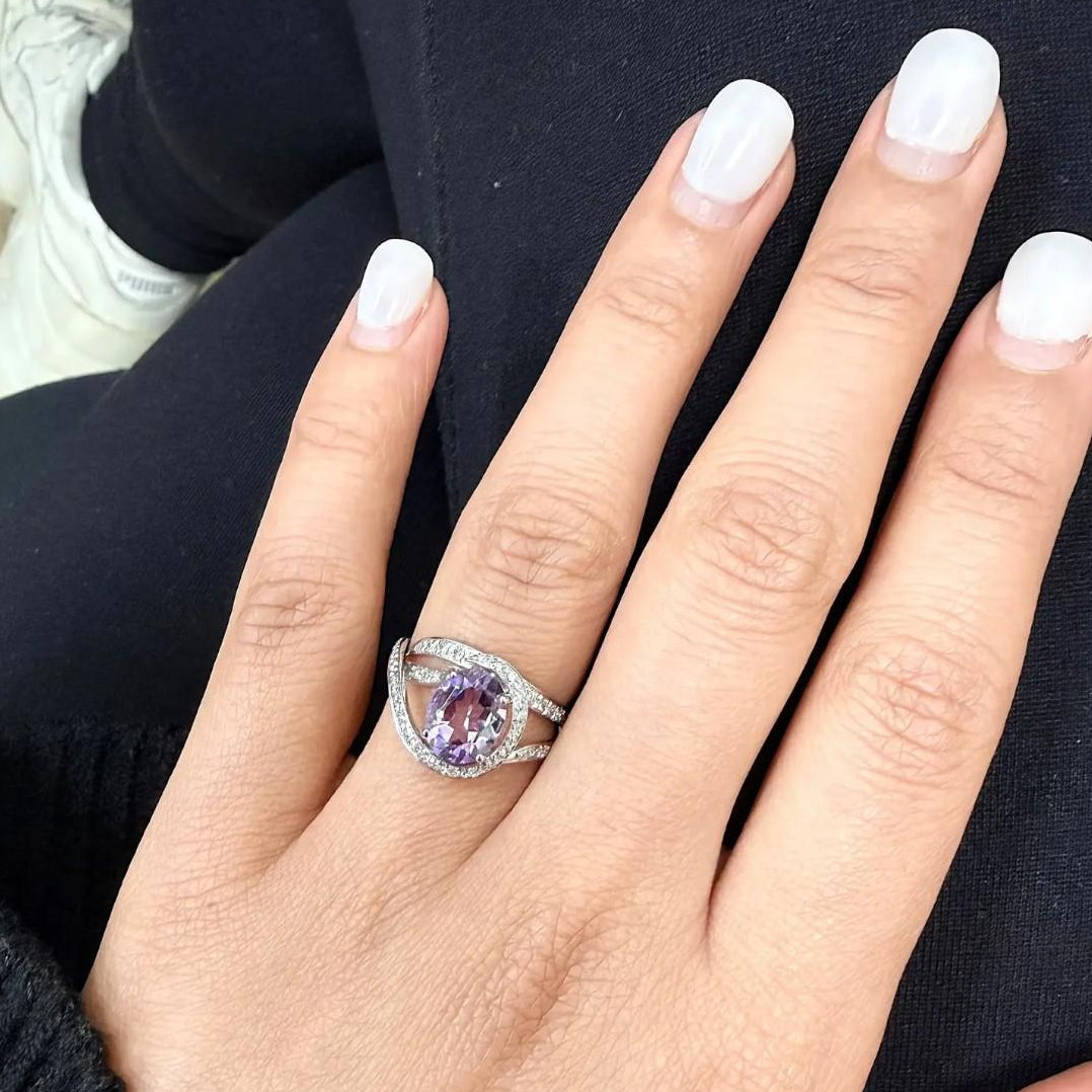Salvini 18K White Gold Amethyst & Diamond Crossover Cocktail Ring Sz. 6.75 20071