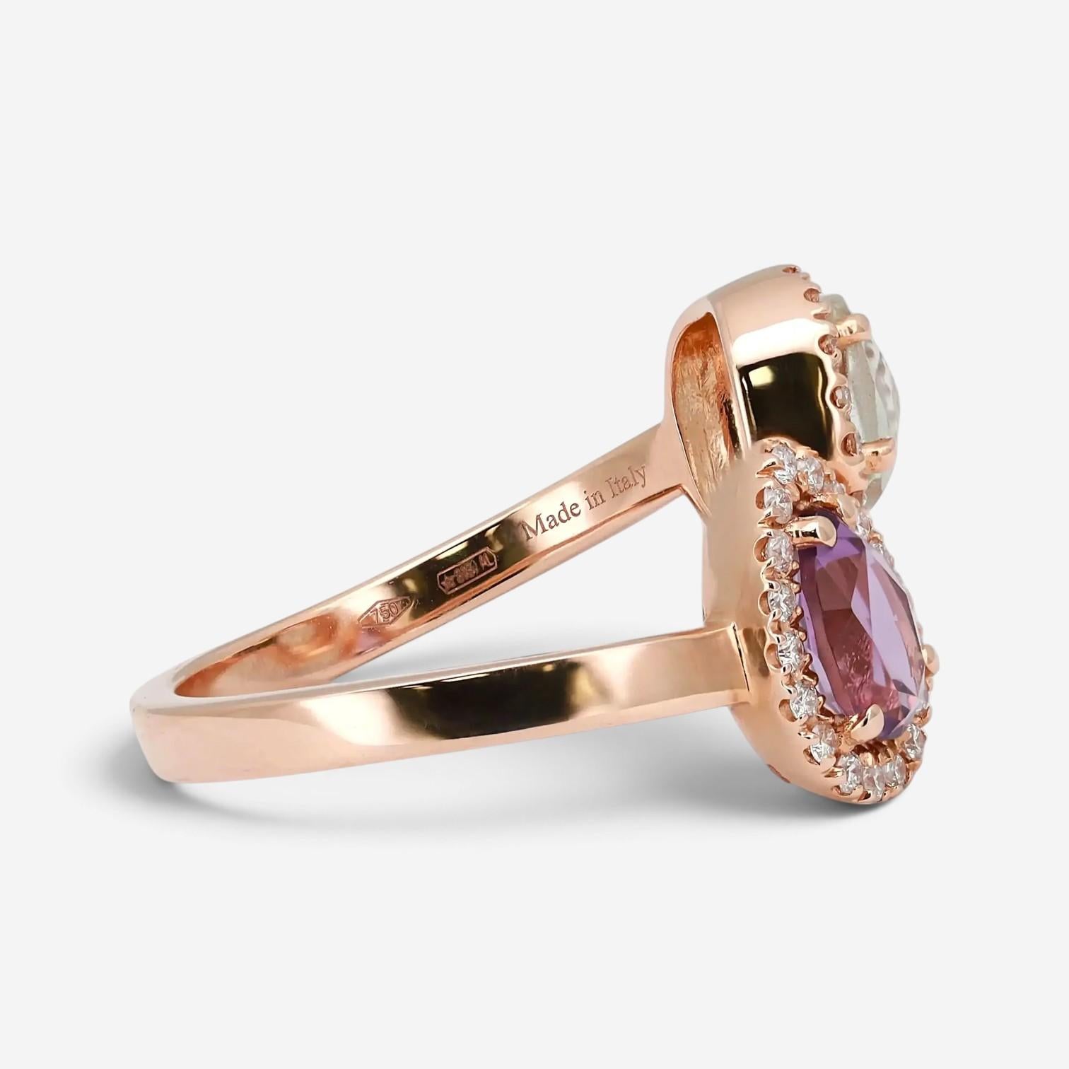 Salvini 18K Rose Gold Amethyst, Prasiolite & Diamond Wrap Ring Sz. 6.25 046909