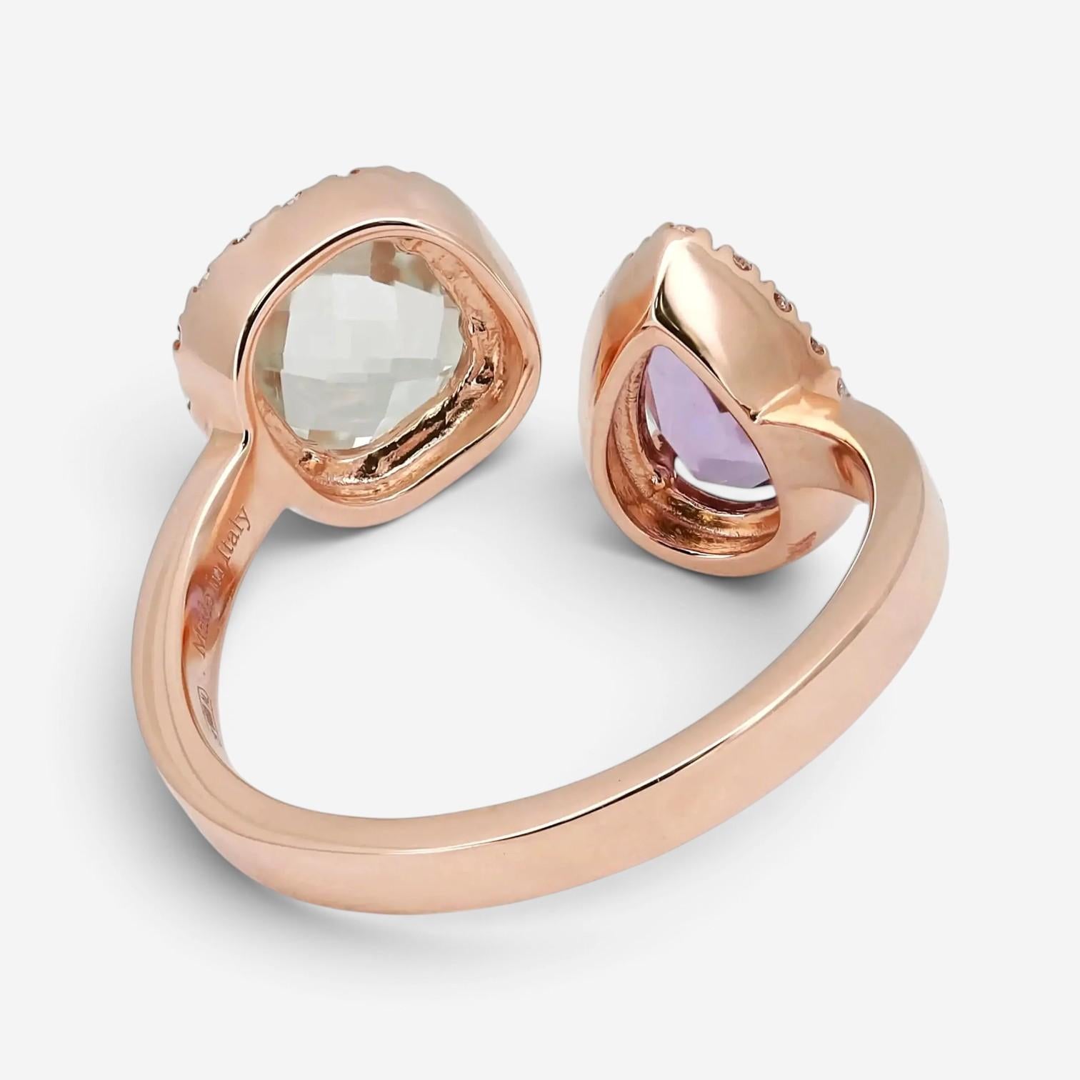 Salvini 18K Rose Gold Amethyst, Prasiolite & Diamond Wrap Ring Sz. 6.25 046909