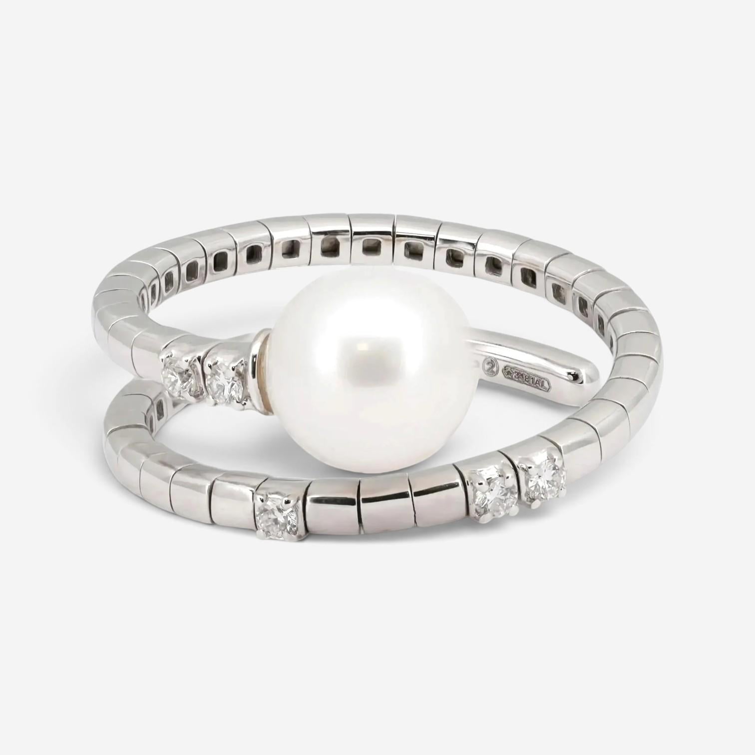Salvini 18K White Gold Pearl & Diamond Spiral Wrap Ring Sz. 6.5 20075263