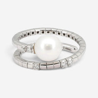Salvini 18K White Gold Pearl & Diamond Spiral Wrap Ring Sz. 6.5 20075263