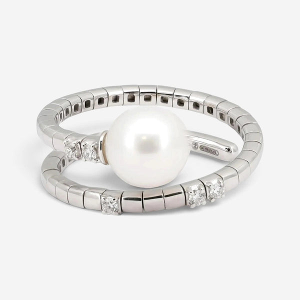 Salvini 18K White Gold Pearl & Diamond Spiral Wrap Ring Sz. 6.5 20075263