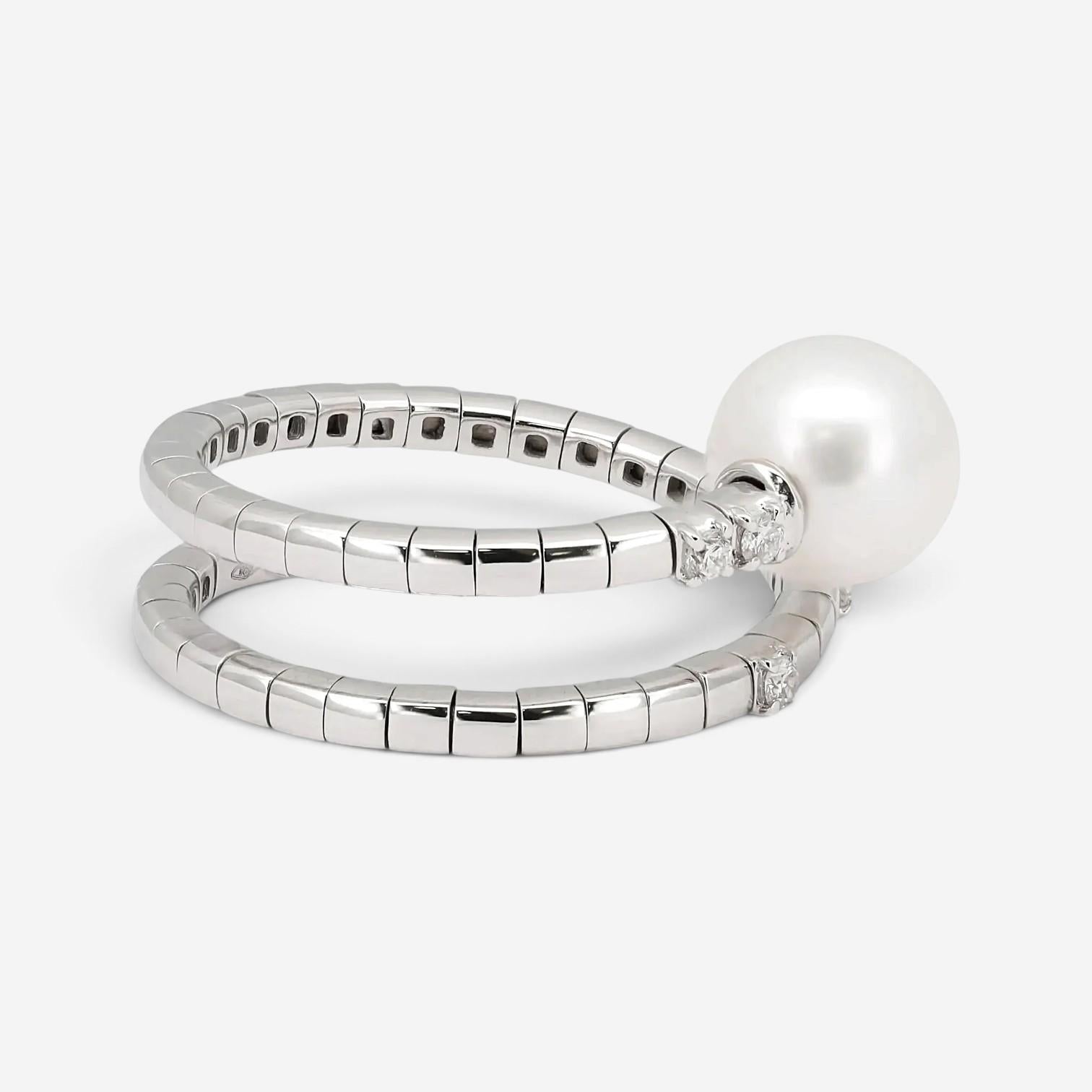 Salvini 18K White Gold Pearl & Diamond Spiral Wrap Ring Sz. 6.5 20075263