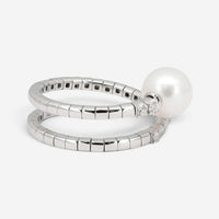 Salvini 18K White Gold Pearl & Diamond Spiral Wrap Ring Sz. 6.5 20075263