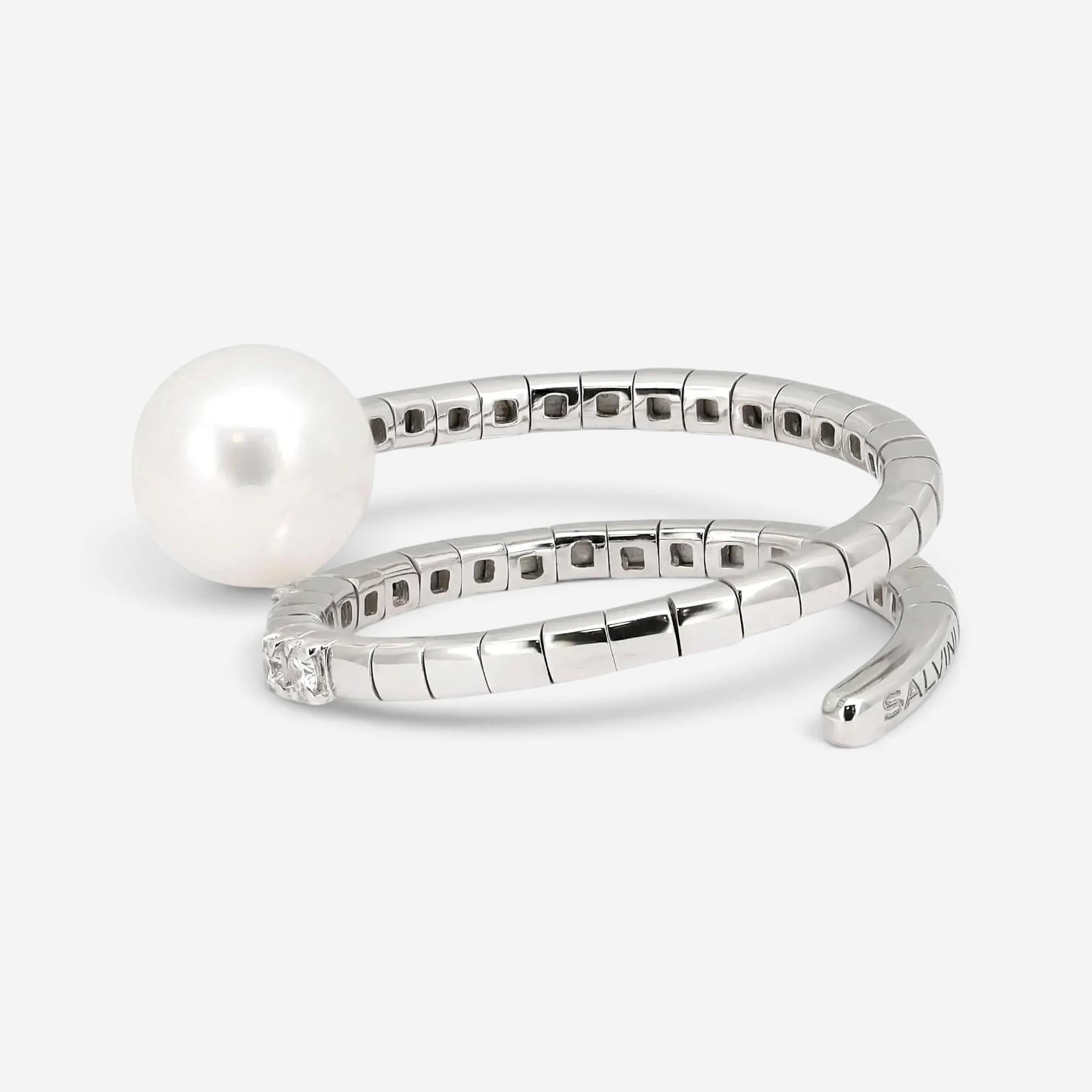 Salvini 18K White Gold Pearl & Diamond Spiral Wrap Ring Sz. 6.5 20075263