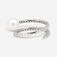 Salvini 18K White Gold Pearl & Diamond Spiral Wrap Ring Sz. 6.5 20075263