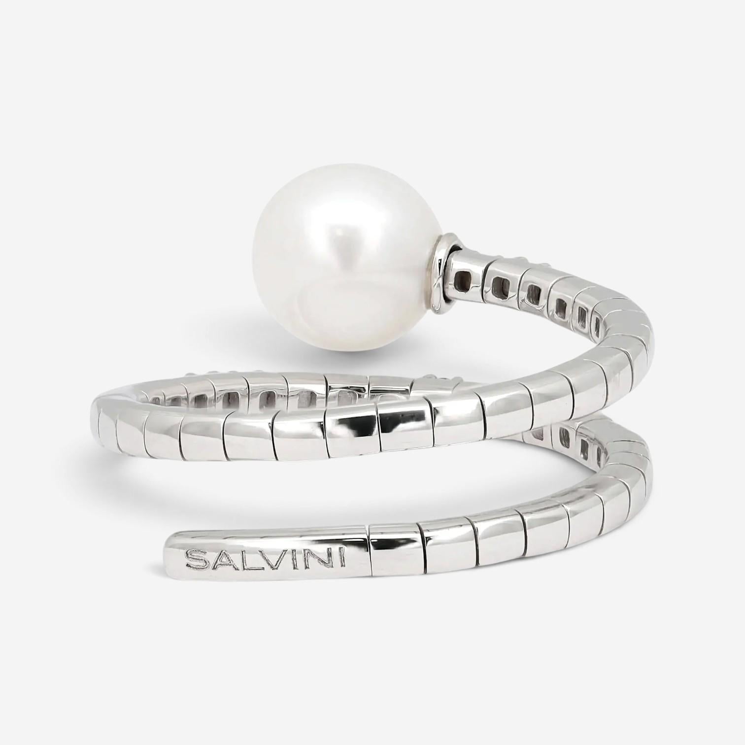 Salvini 18K White Gold Pearl & Diamond Spiral Wrap Ring Sz. 6.5 20075263