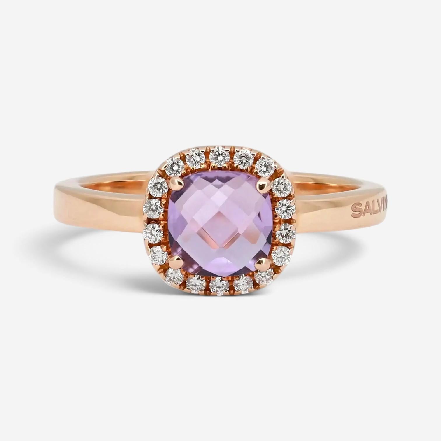 Salvini 18K Rose Gold Amethyst & Diamond Halo Ring Sz. 6.5 046911