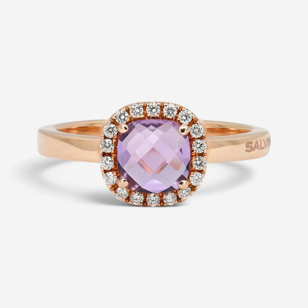 Salvini 18K Rose Gold Amethyst & Diamond Halo Ring Sz. 6.5 046911