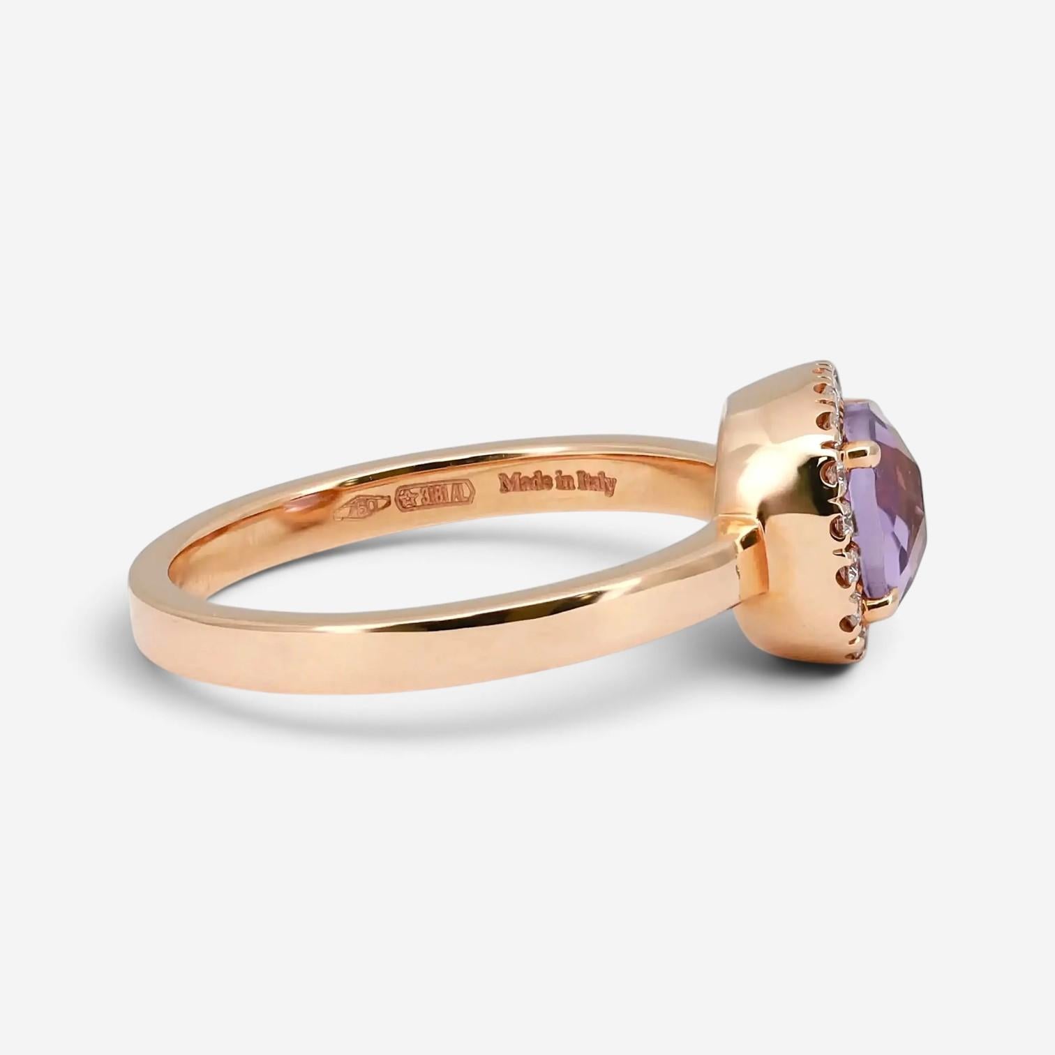 Salvini 18K Rose Gold Amethyst & Diamond Halo Ring Sz. 6.5 046911