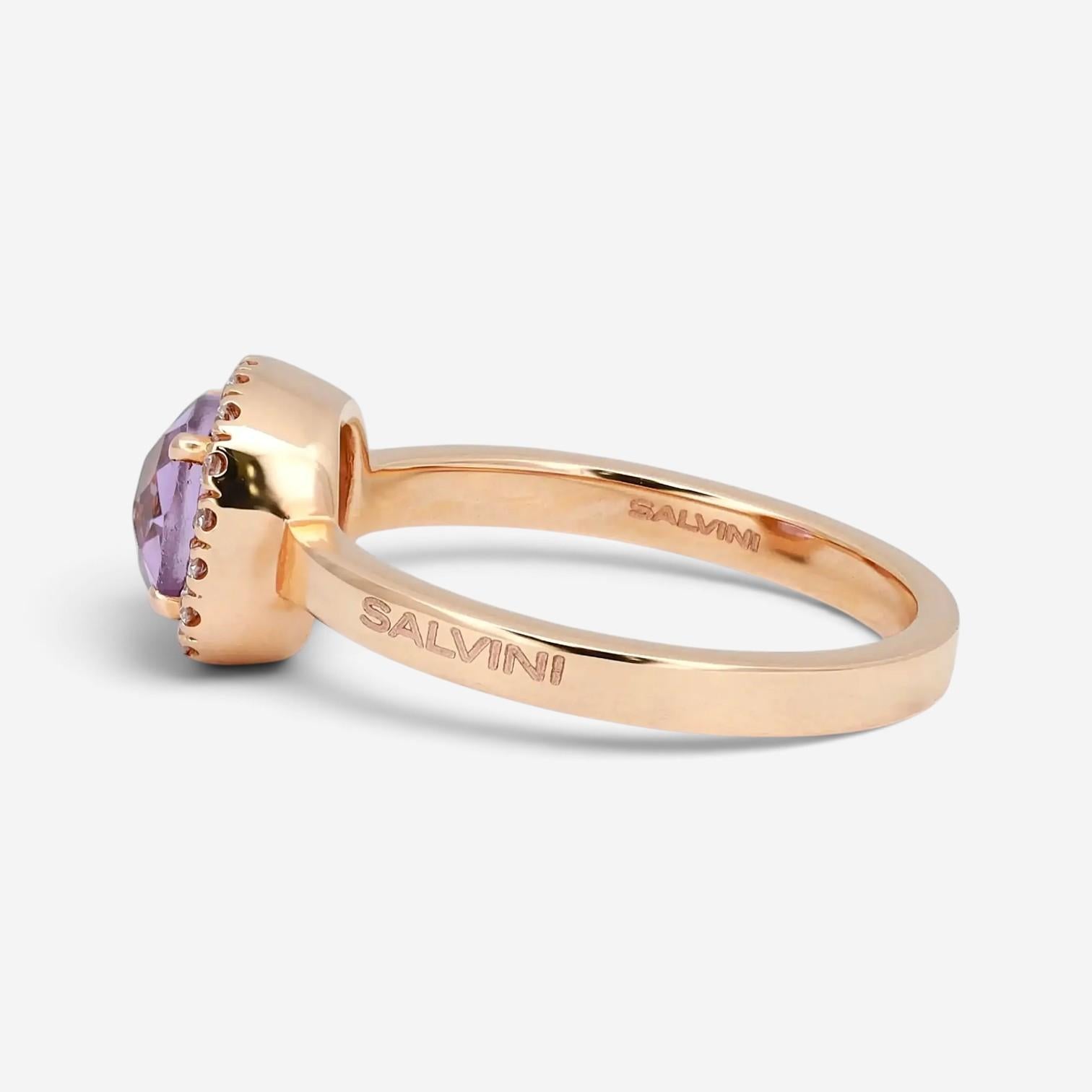 Salvini 18K Rose Gold Amethyst & Diamond Halo Ring Sz. 6.5 046911