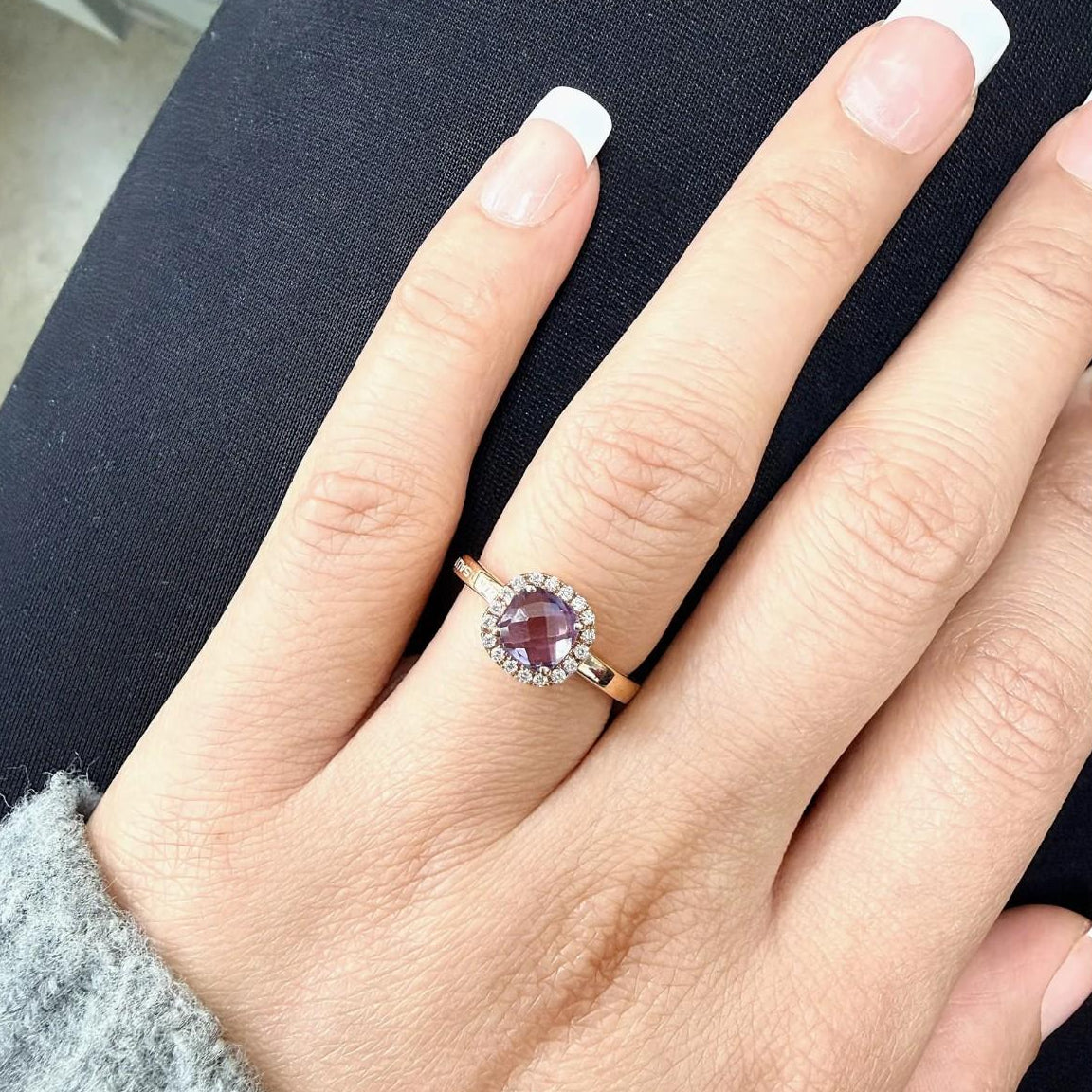 Salvini 18K Rose Gold Amethyst & Diamond Halo Ring Sz. 6.5 046911