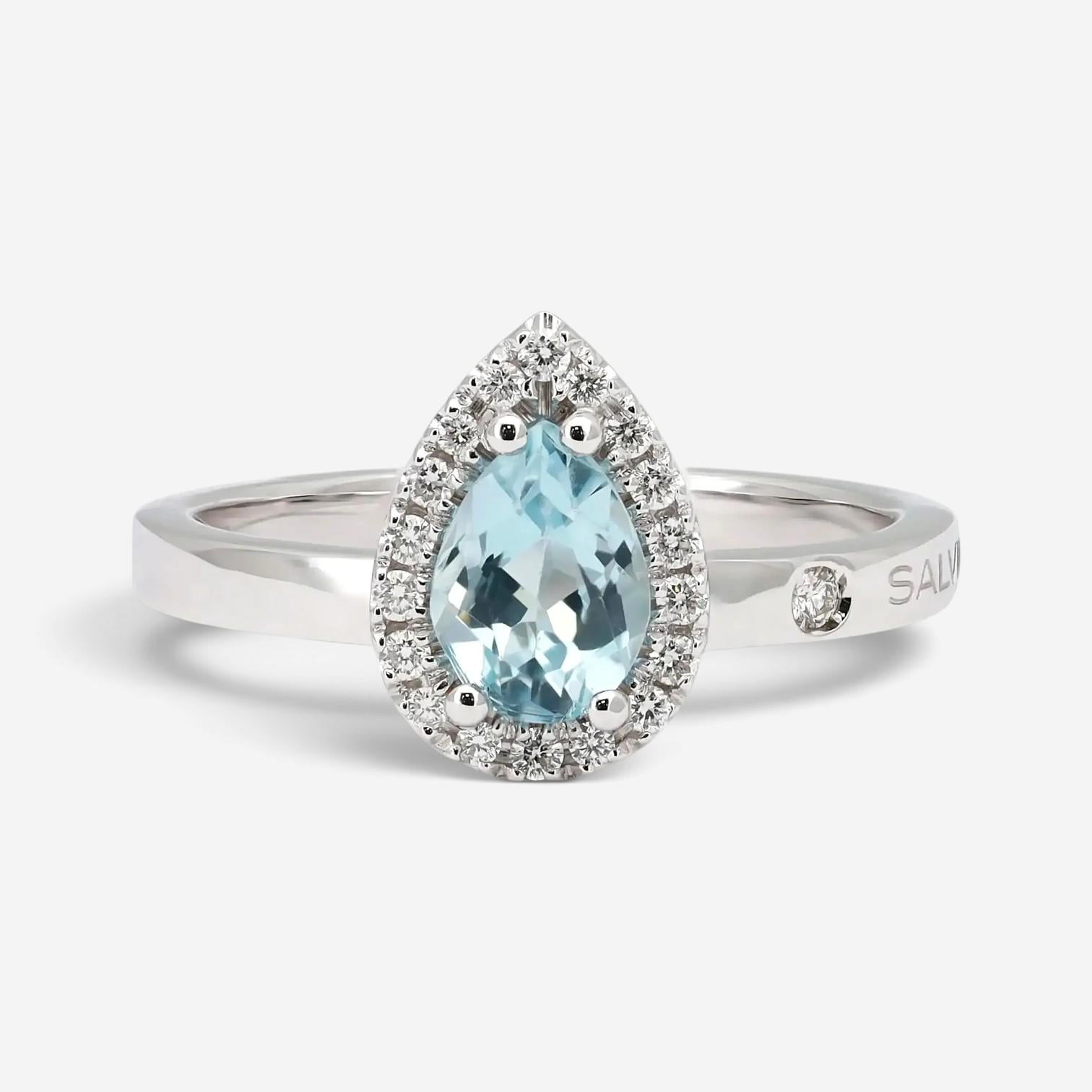 Salvini 18K White Gold Aquamarine & Diamond Sorrenta Engagement Ring Sz. 6.25 04