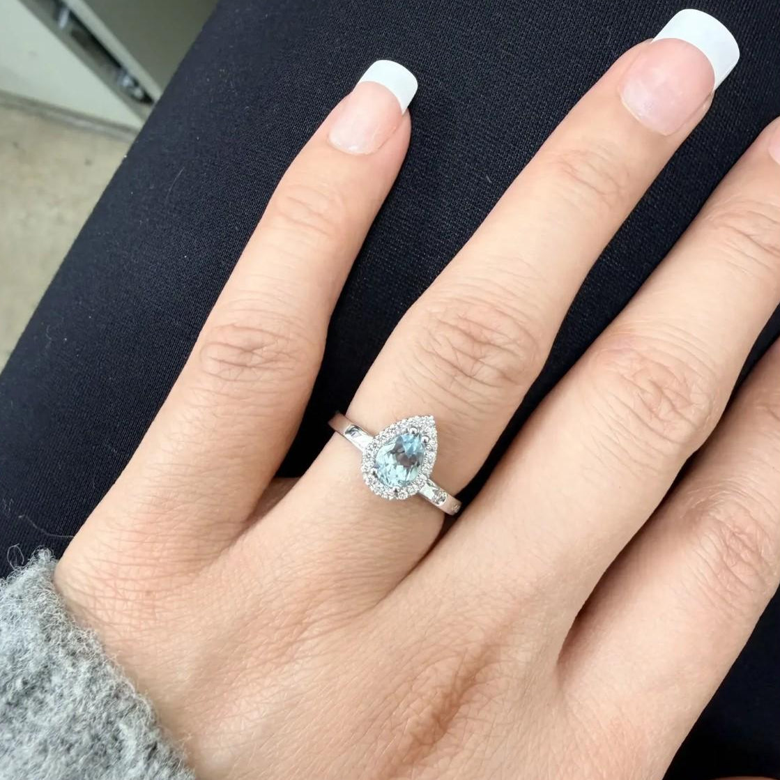 Salvini 18K White Gold Aquamarine & Diamond Sorrenta Engagement Ring Sz. 6.25 04