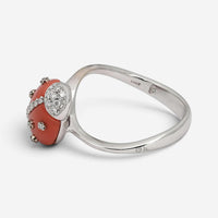 Giovanni Ferraris Ladybird 18K White Gold Coral & Diamond Ring Sz. 7.5 046950
