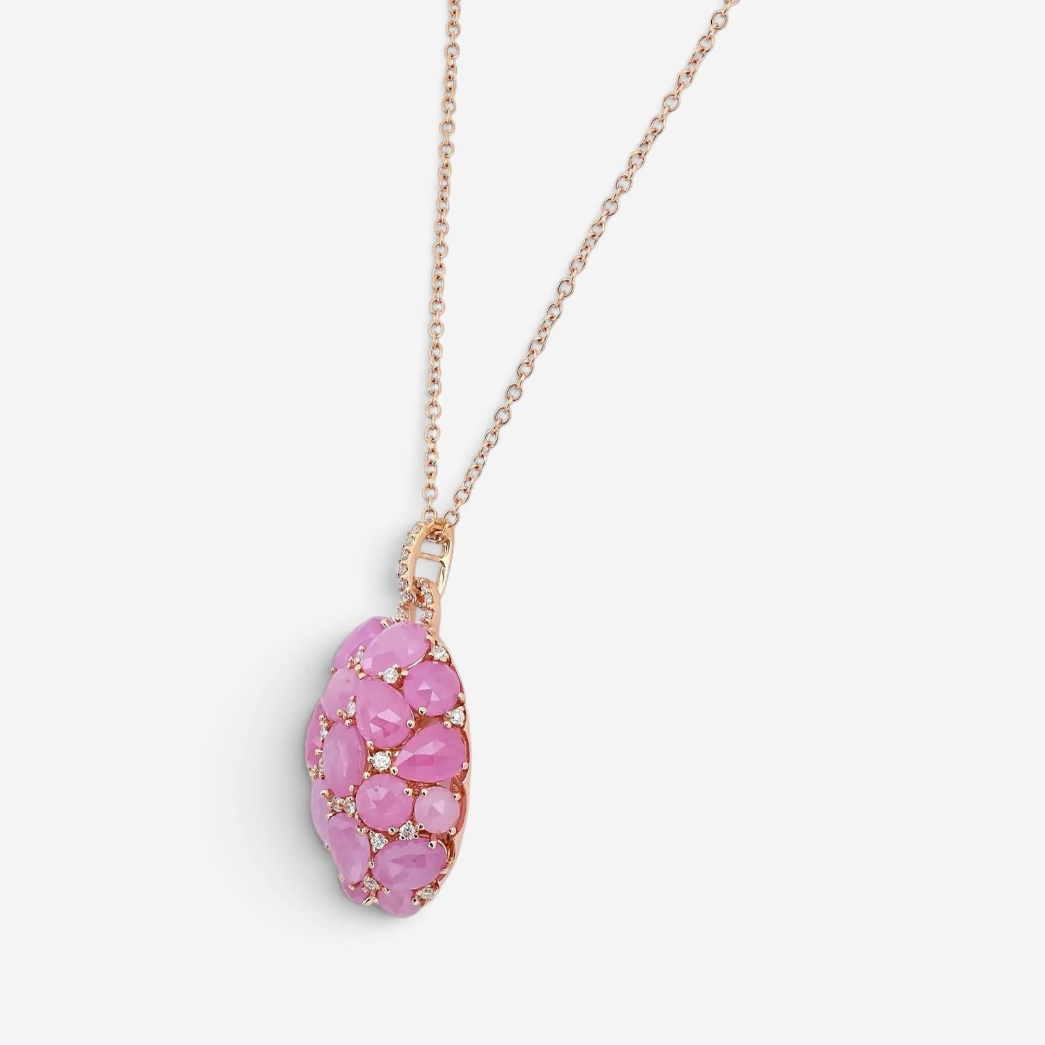 Giovanni Ferraris 18K Rose Gold Diamond & Icy Pink Sapphire Pendant Necklace 046
