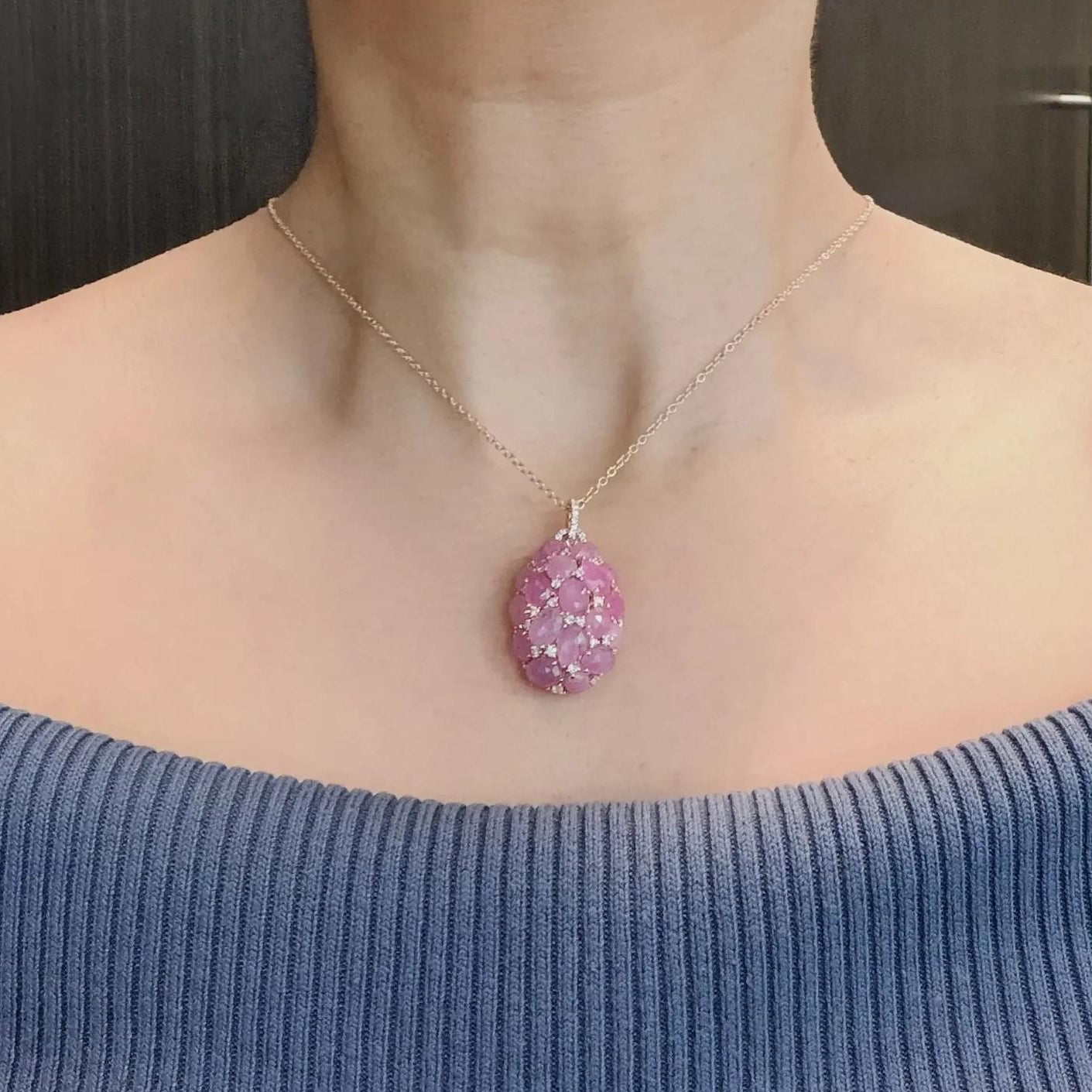 Giovanni Ferraris 18K Rose Gold Diamond & Icy Pink Sapphire Pendant Necklace 046