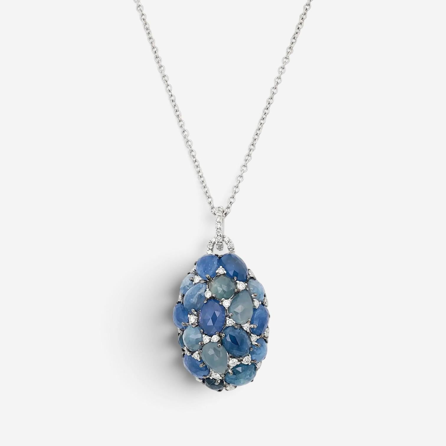 Giovanni Ferraris 18K White Gold Diamond & Icy Blue Sapphire Pendant Necklace 04