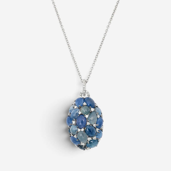 Giovanni Ferraris 18K White Gold Diamond & Icy Blue Sapphire Pendant Necklace 04