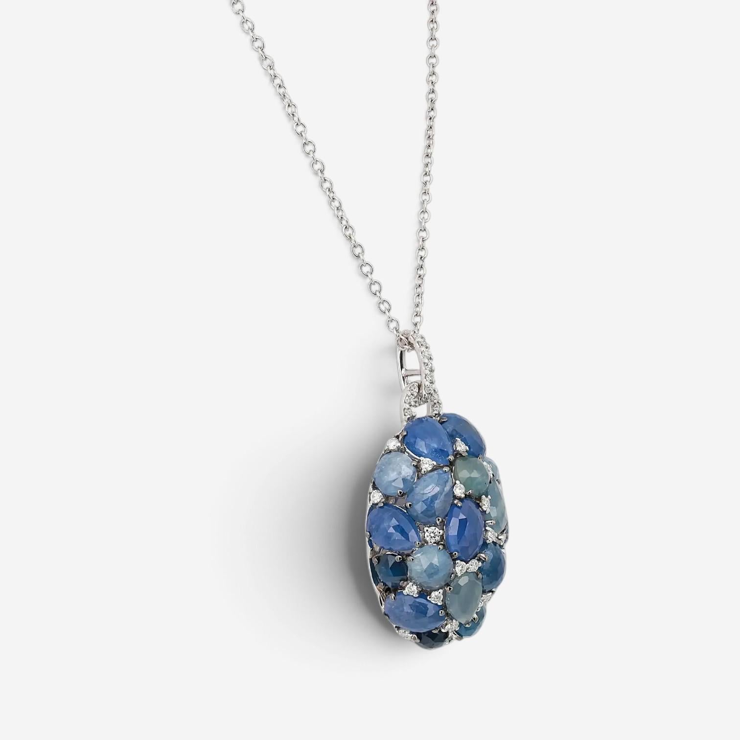 Giovanni Ferraris 18K White Gold Diamond & Icy Blue Sapphire Pendant Necklace 04