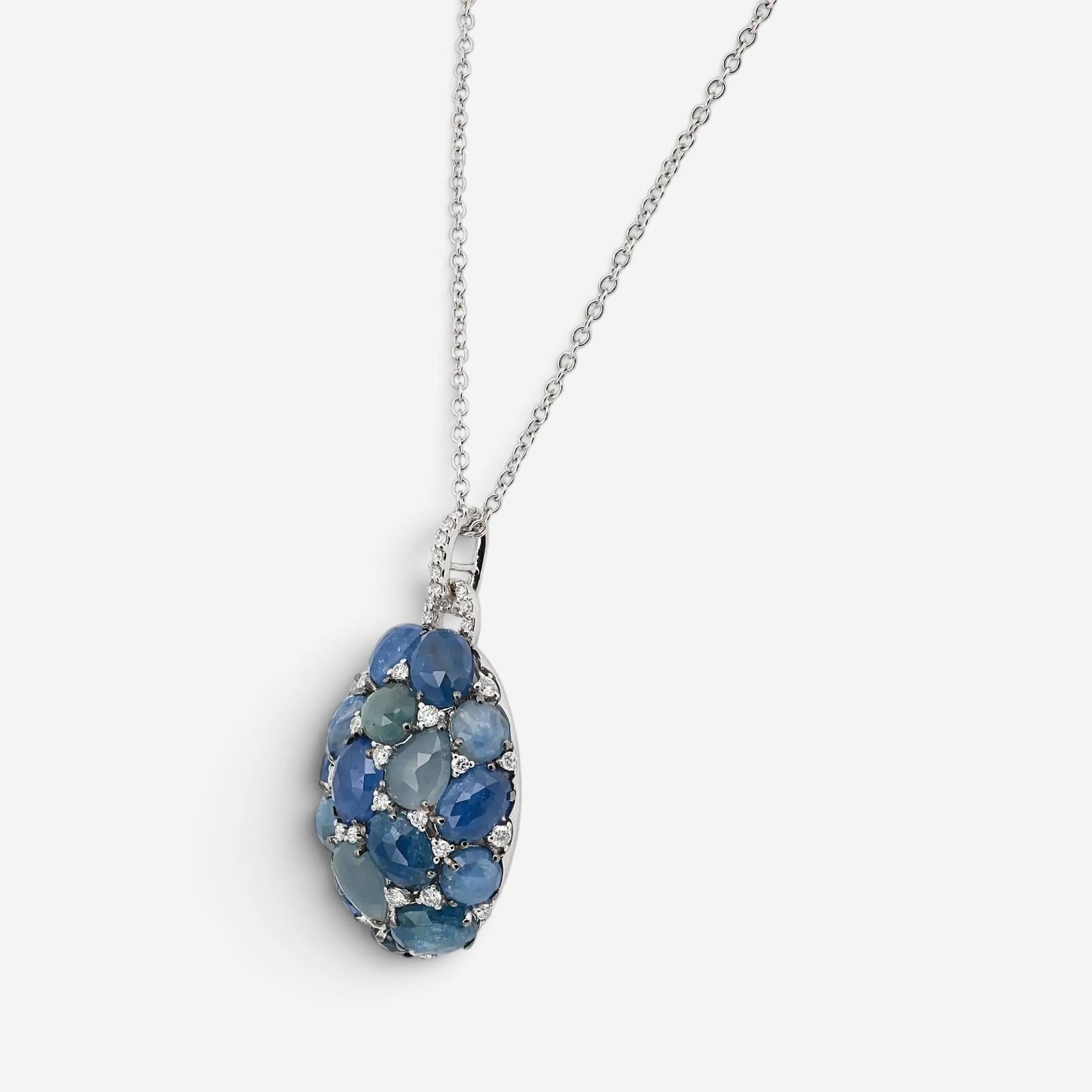 Giovanni Ferraris 18K White Gold Diamond & Icy Blue Sapphire Pendant Necklace 04