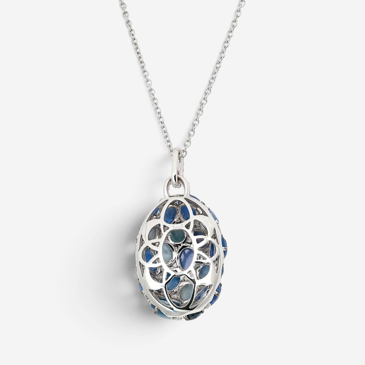 Giovanni Ferraris 18K White Gold Diamond & Icy Blue Sapphire Pendant Necklace 04