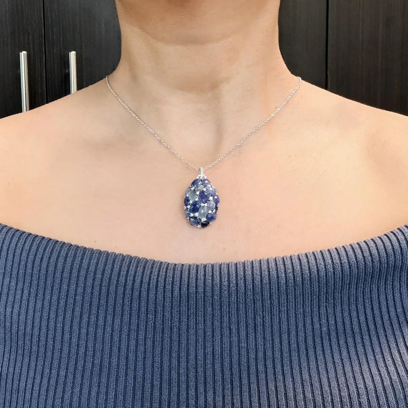 Giovanni Ferraris 18K White Gold Diamond & Icy Blue Sapphire Pendant Necklace 04