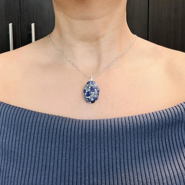 Giovanni Ferraris 18K White Gold Diamond & Icy Blue Sapphire Pendant Necklace 04
