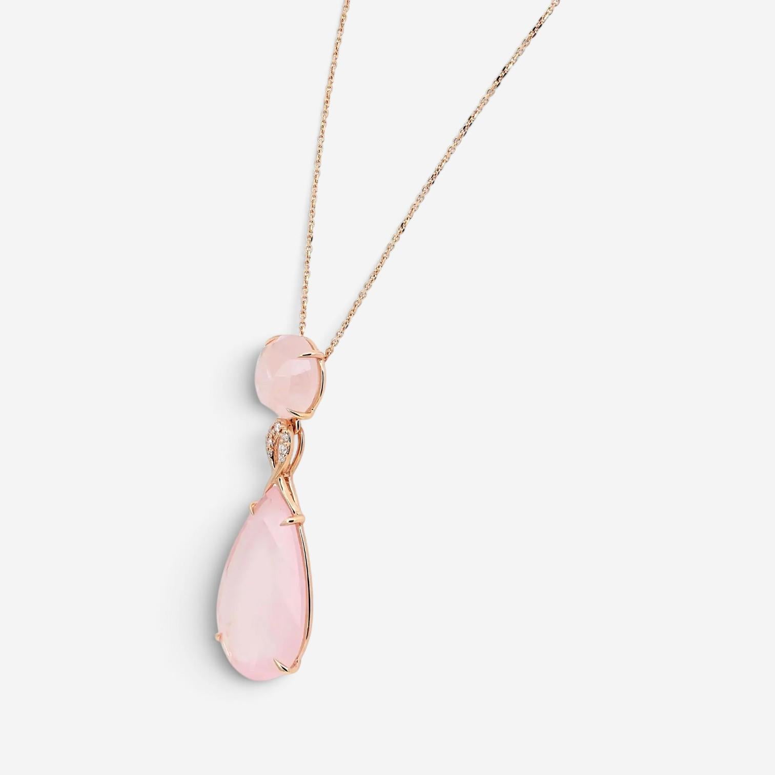 Giovanni Ferraris 18K Rose Gold Pink Quartz & Diamond Pendant Necklace 046962