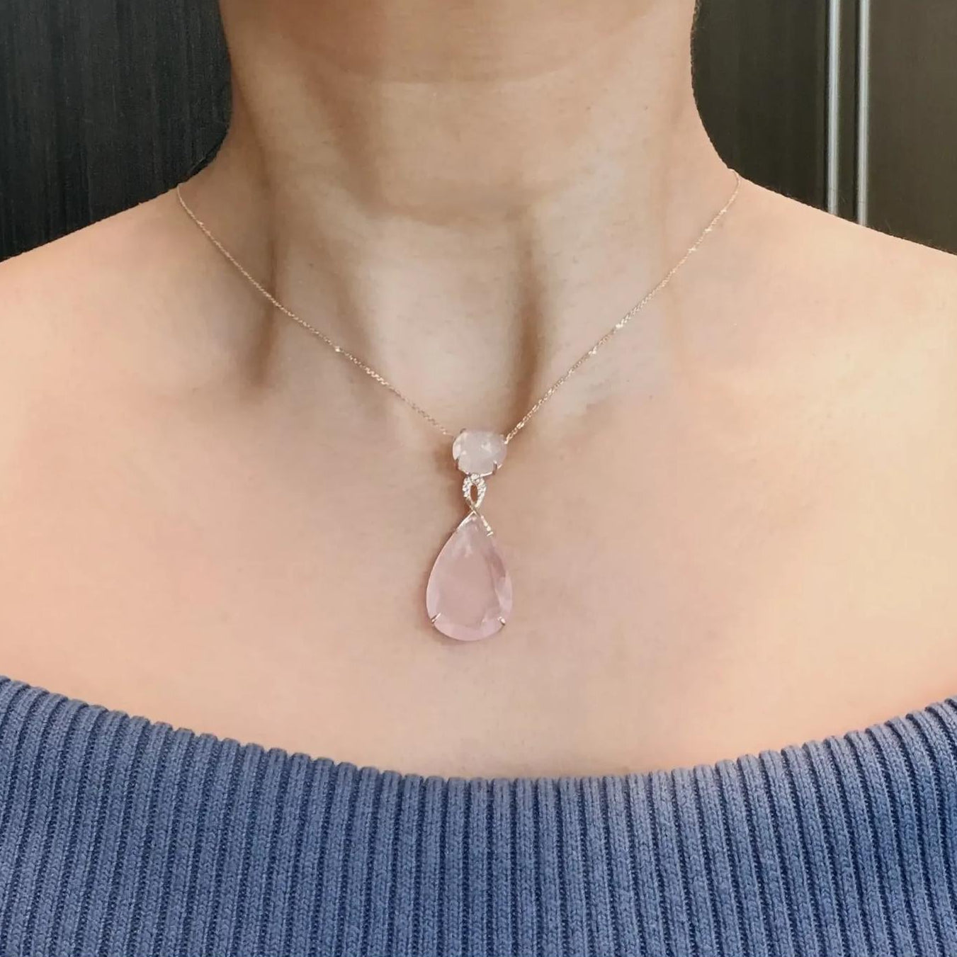 Giovanni Ferraris 18K Rose Gold Pink Quartz & Diamond Pendant Necklace 046962