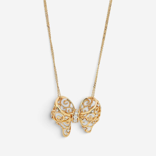 Giovanni Ferraris Filigree Bow 18K Yellow Gold Diamond Pendant Necklace 046963