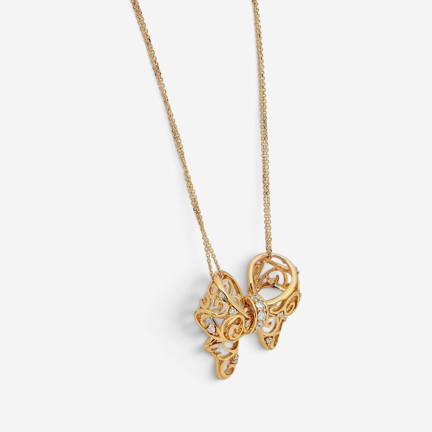 Giovanni Ferraris Filigree Bow 18K Yellow Gold Diamond Pendant Necklace 046963