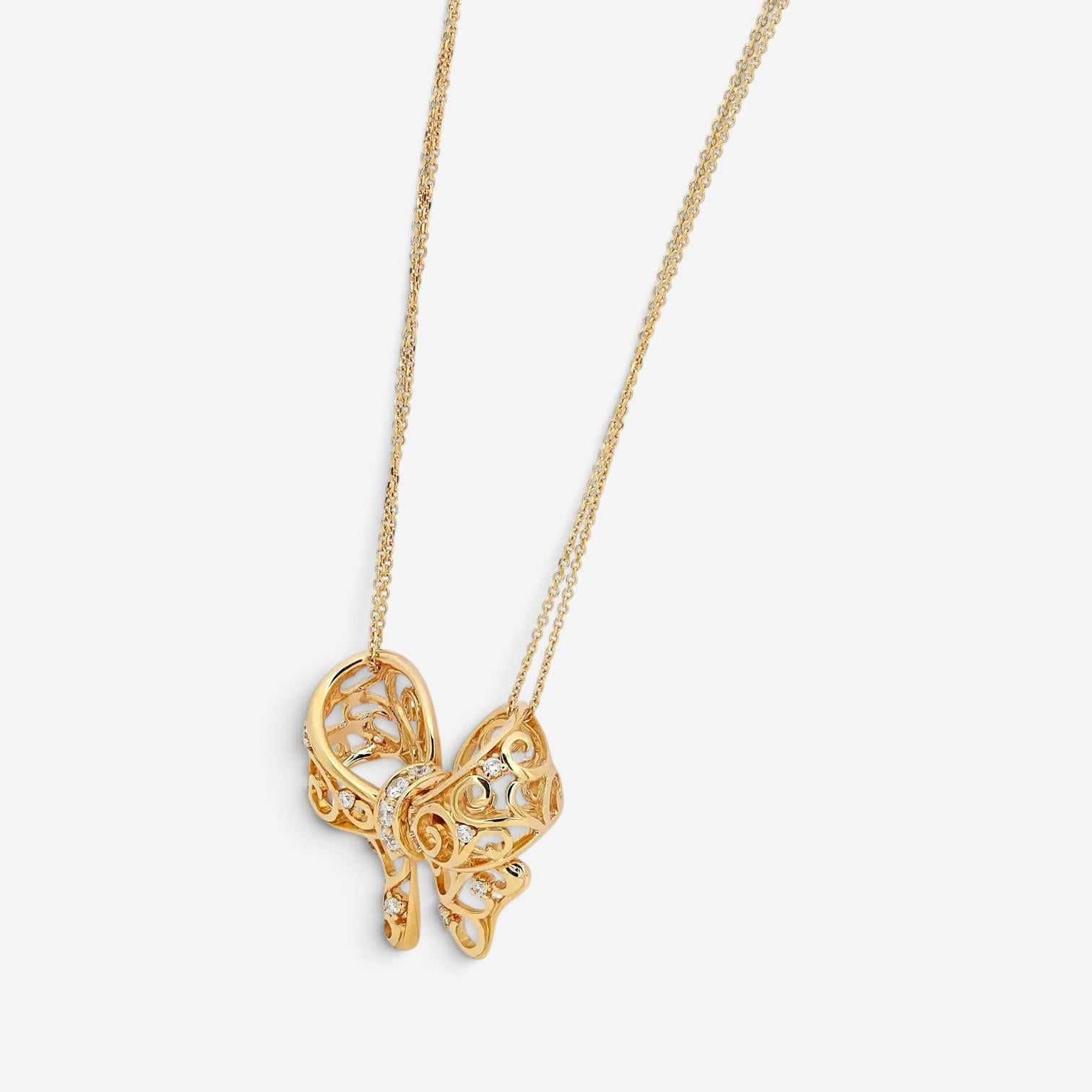 Giovanni Ferraris Filigree Bow 18K Yellow Gold Diamond Pendant Necklace 046963