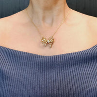 Giovanni Ferraris Filigree Bow 18K Yellow Gold Diamond Pendant Necklace 046963