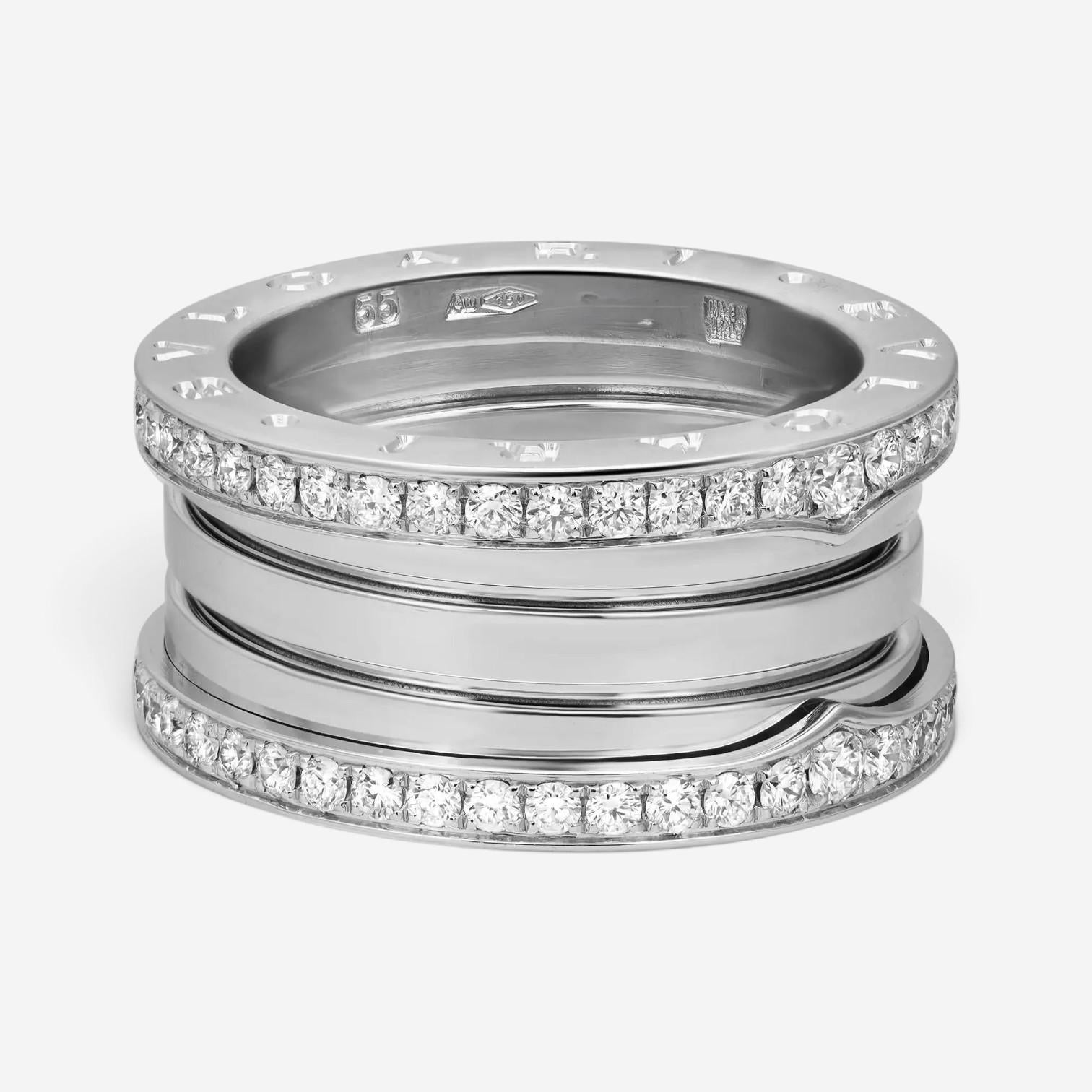 Bulgari B.Zero1 18K White Gold Diamond Four Band Ring Sz. 7 04706