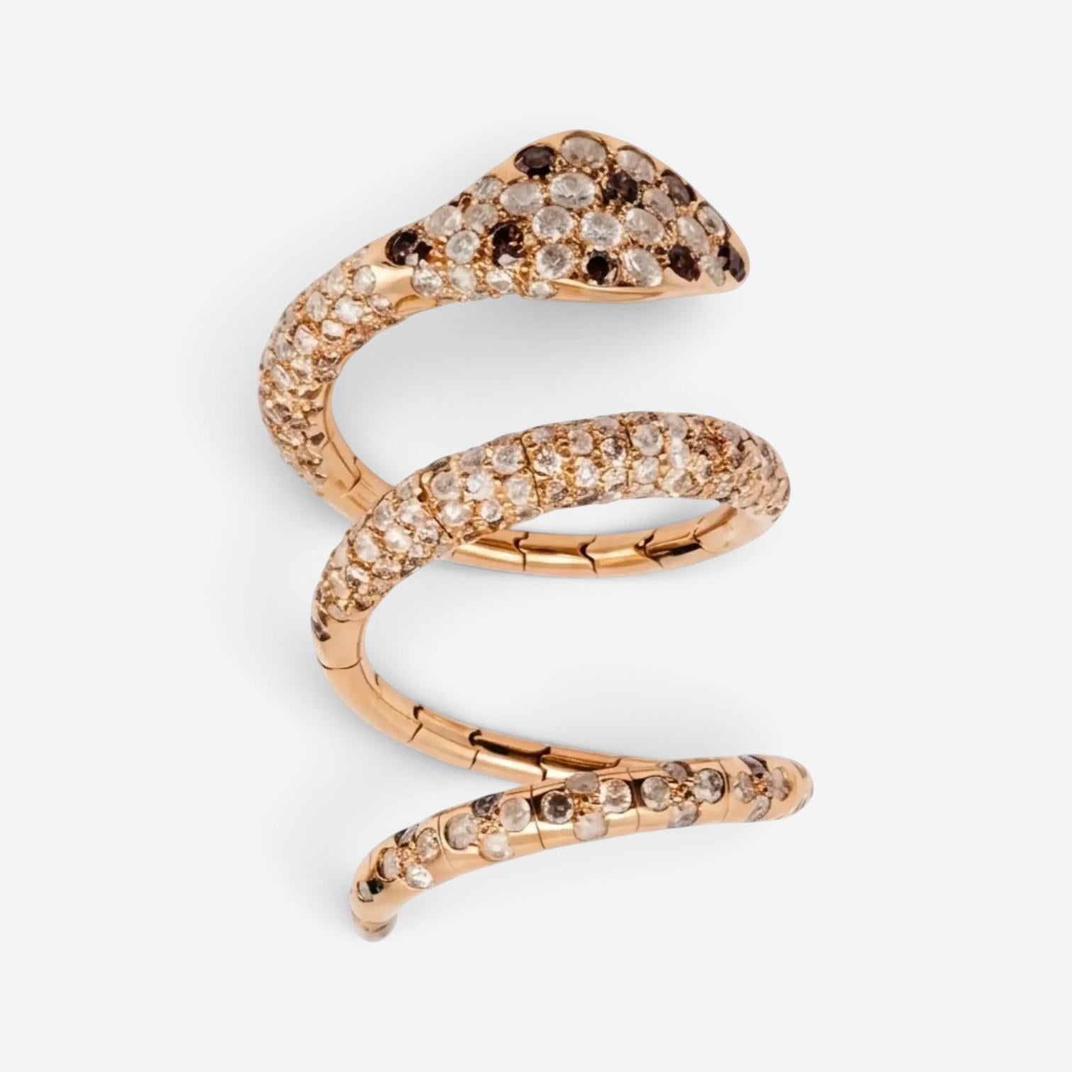 Crivelli Ricciolo Snake 18K Yellow Gold & Stainless Steel Diamond Ring Sz. 6.25