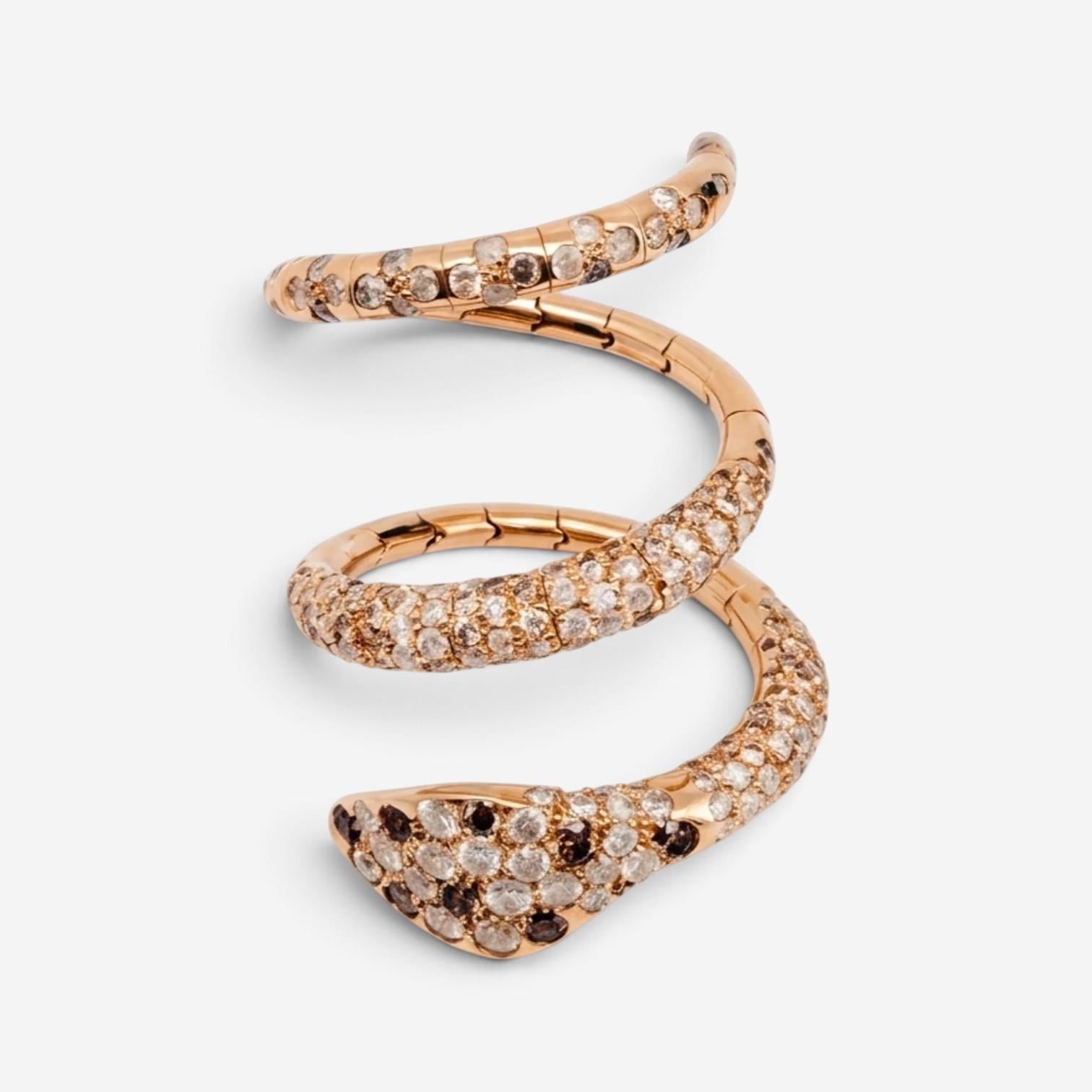 Crivelli Ricciolo Snake 18K Yellow Gold & Stainless Steel Diamond Ring Sz. 6.25